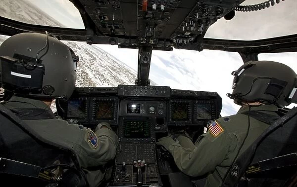 The cockpit view of a CV-22 Osprey