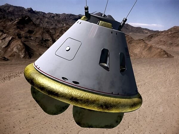Concept of a crew exploration vehicle as it lands on Earth