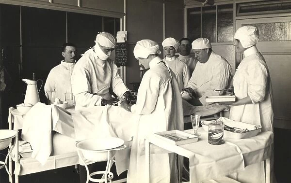 Doctors operating on a patient at King George Military Hospital, London, 1915