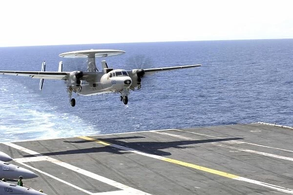 An E-2C Hawkeye makes its approach to the flight deck of USS Dwight D. Eisenhower