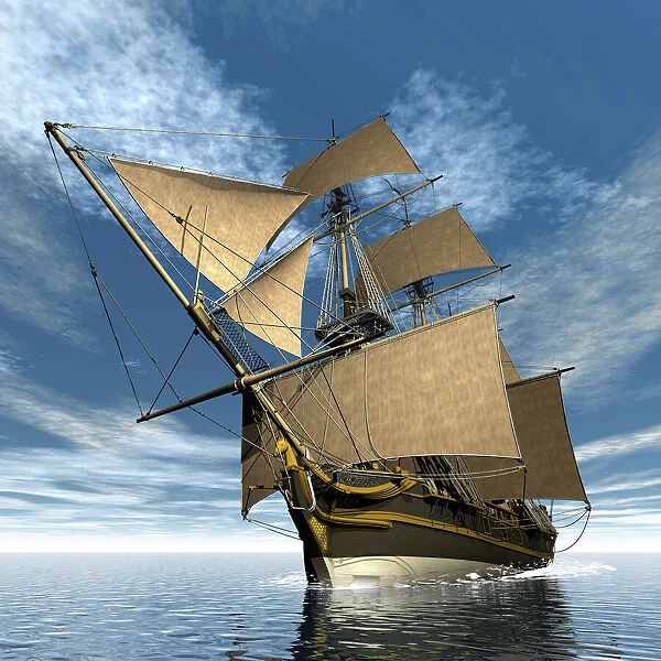 An old sailing ship navigating the ocean