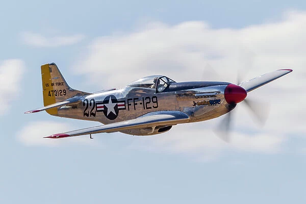 A P-51 Mustang flies by at Vacaville, California