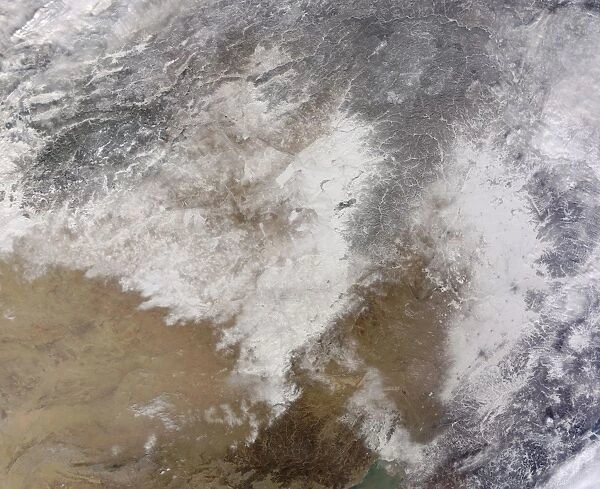 Satellite view of snow in northeastern China