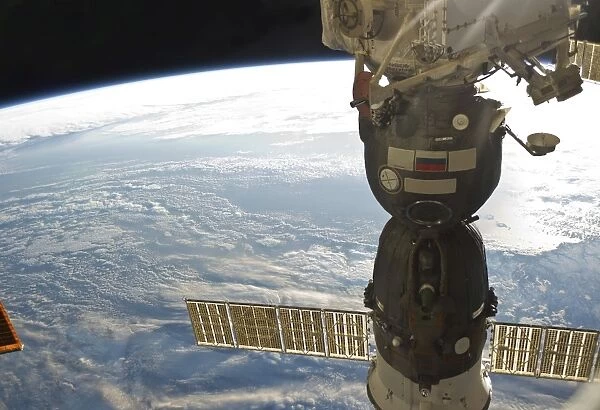 A Soyuz spacecraft docked to the International Space Station