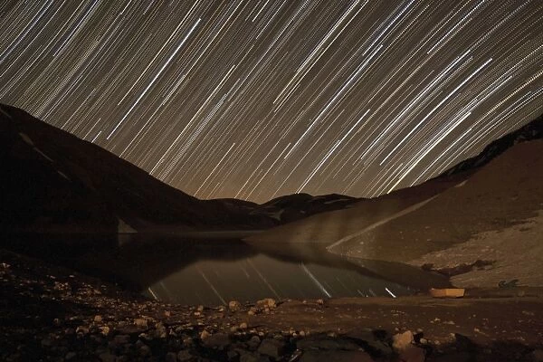 Star trails above Taar Lake, near Tehran, Iran