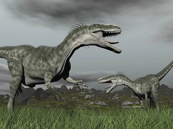 A territorial dispute between two Monolophosaurus dinosaurs