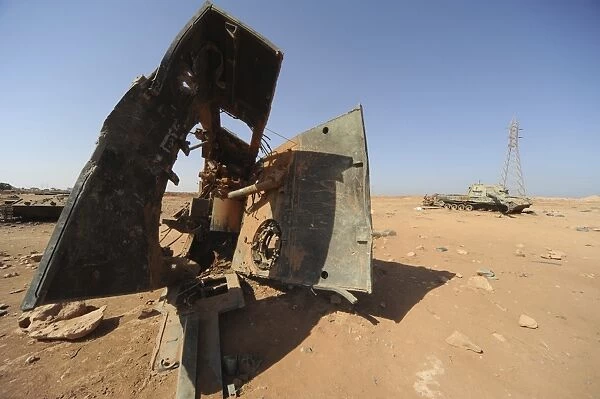 A tracked artillery vehicle destroyed by NATO forces outside Benghazi, Libya