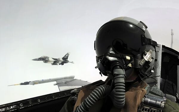 U. S. Air Force pilot takes a self-portrait with an F-16 Aggressor aircraft in the