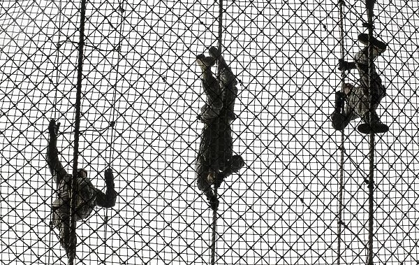 U. S. Army recruits completing an obstacle at Victory Tower during basic combat training