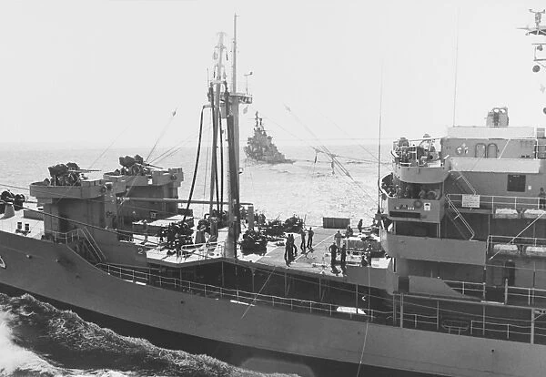USS Ponchatoula prepares to refuel USS Coontz in the South China Sea, 1969