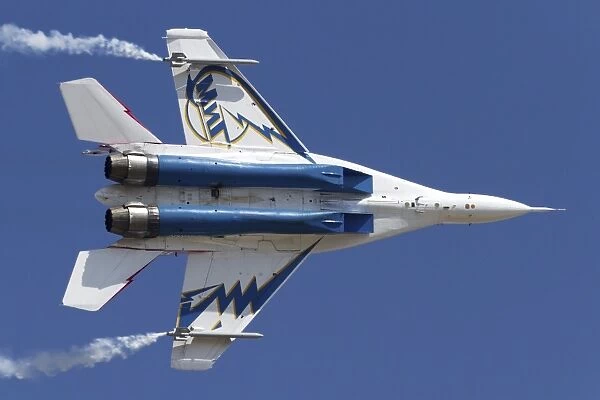 Bottom view of a Russian MiG-29OVT aerobatic aircraft