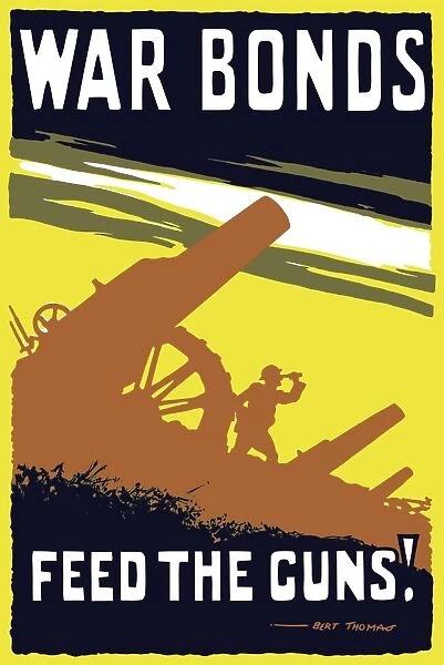 Vintage World War I poster featuring soldiers operating an artillery gun