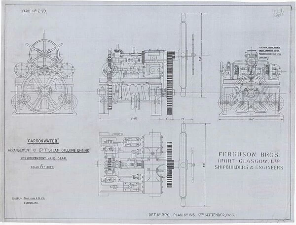 Carronwater, Arrangement of Steam Steering Engine with Independent Hand Gear