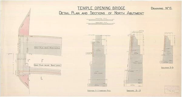 Temple Opening Bridge, Detail Plan and Sections of North Abutment