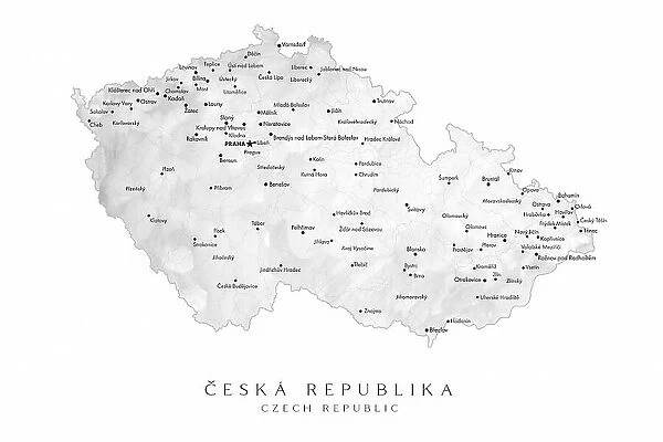 Gray watercolor map of the Czech Republic