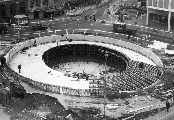 Construction of Castle Square (hole in the road), Sheffield, 1967