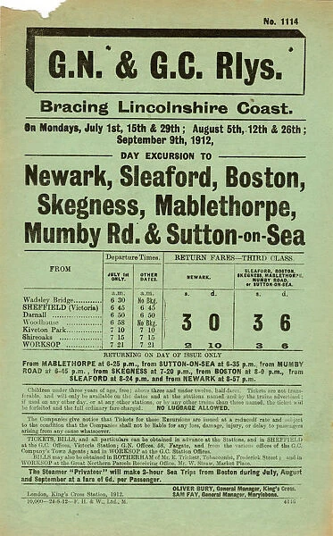 Great Northern Railway and Great Central Railway: excursions to Newark, Sleaford, Boston, Skegness, Mablethorpe, Mumby Road and Sutton on Sea, 1912