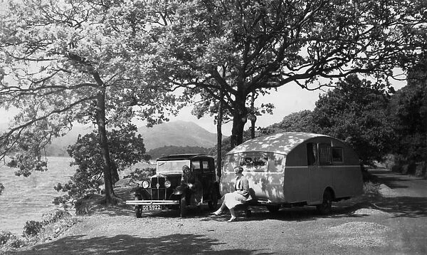 1931 Standard Big Nine with caravan. Creator: Unknown
