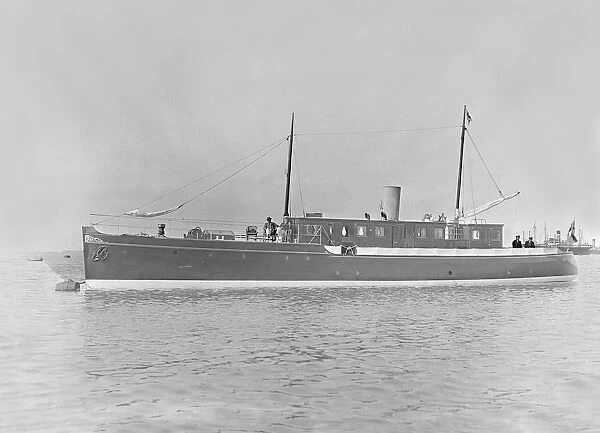 The 65 ton motor yacht Mairi at anchor, 1921. Creator: Kirk & Sons of Cowes