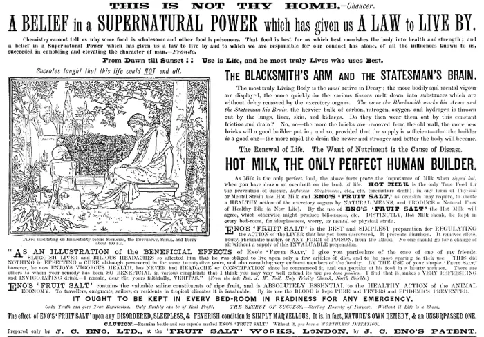 Framed Print : Print of Advertisement for Eno's Fruit Salt, 1898 Framed Print : Print of Advertisement for Eno's Fruit Salt, 1898