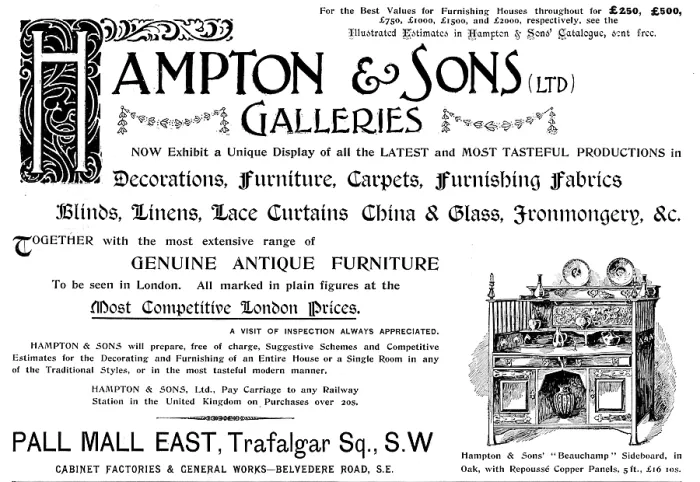 Framed Print : Advertisement Print for Hampton & Sons, 1898