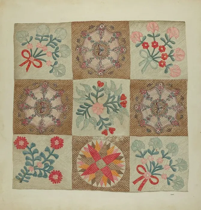 Framed Print : Applique and Patchwork Quilt Print, c. 1939 Framed Print : Applique and Patchwork Quilt Print, c. 1939