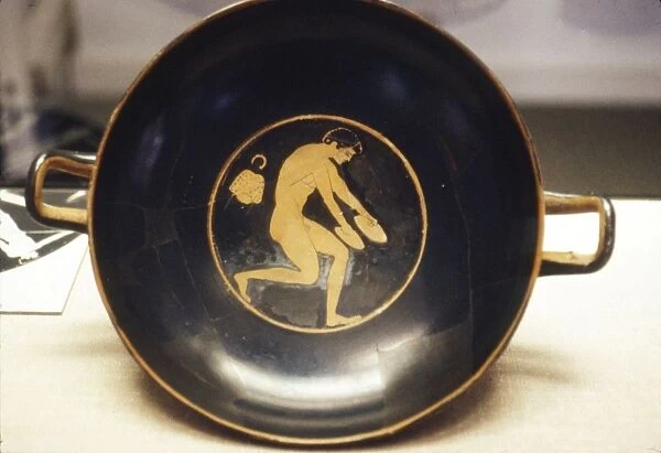 Athlete with Jumping-Weight, detail of Greek Kylix, (drinking-cup), c6th century BC