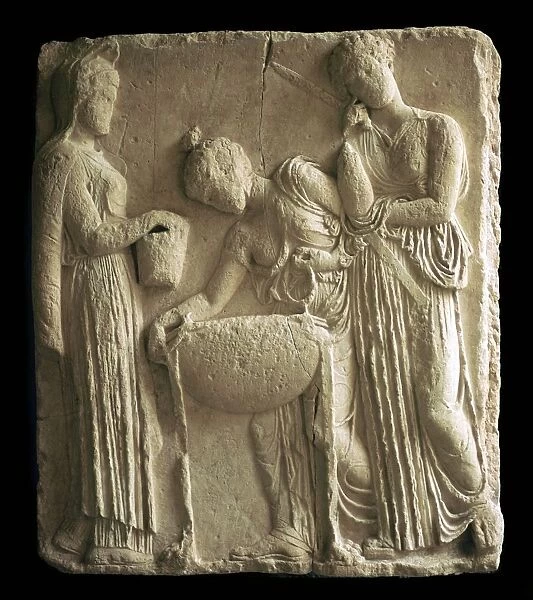 Attic relief of Medea and the daughters of Pelion, 5th century BC