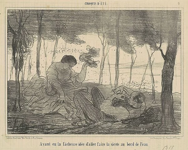 Ayant eu la facheuse idée d'aller faire la sieste au bord de l'eau, 19th century. Creator: Honore Daumier