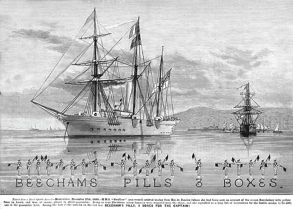 'BEECHAMS PILLS 3 BOXES for the Captain H.M.S.Swallow at Montevideo December 17th 1889, 1890. Creator: Unknown