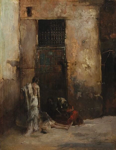 Beggars by a Door, 1870. Creator: Mariano Fortuny y Carbo (Spanish, 1838-1874)