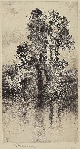 Bridge and Trees, 1878. Creator: Thomas Moran