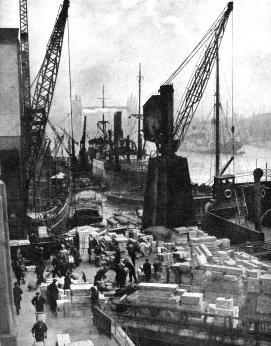 Framed Print : Cargo Unloaded at Upper Pool, London Print, 1936 Framed Print : Cargo Unloaded at Upper Pool, London Print, 1936