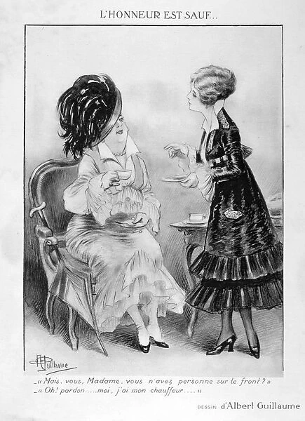 A caricature about two bourgeois French women, World War I, 1915. Artist: Albert Guillaume