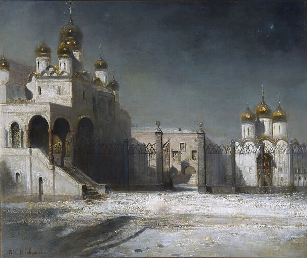 The Cathedral Square in the Moscow Kremlin at Night, 1878. Artist: Savrasov, Alexei Kondratyevich (1830-1897)