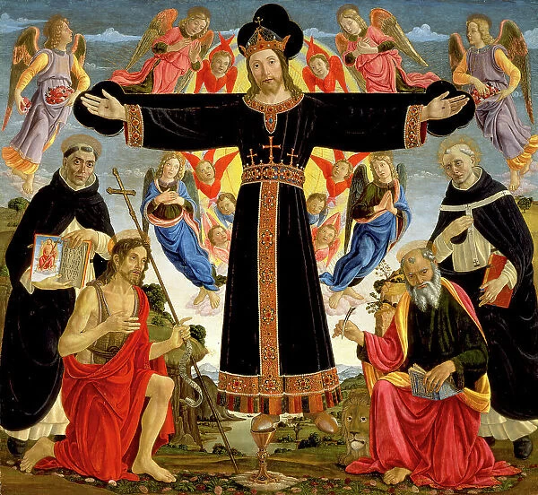 Christ on the Cross with Saints Vincent Ferrer, John the Baptist, Mark and Antoninus, c1491 / 1495. Creator: Master of the Fiesole Epiphany