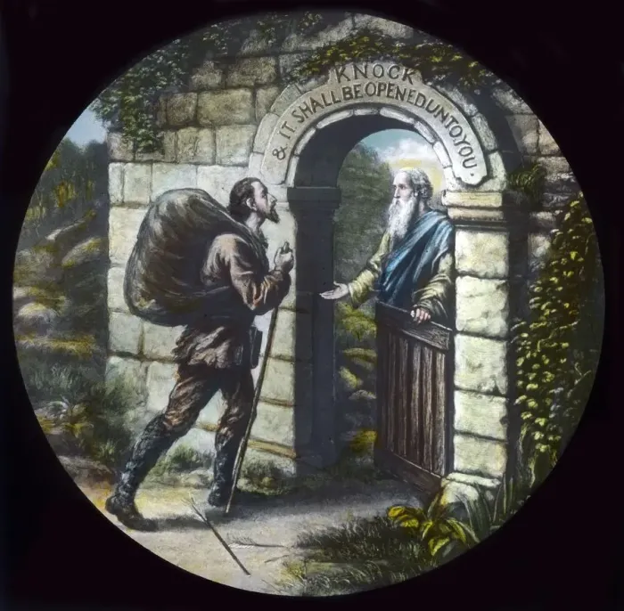 Framed Print : Christian at the Gate, c1910 Print: A Scene from The Pilgrims Progress Framed Print : Christian at the Gate, c1910 Print: A Scene from The Pilgrims Progress