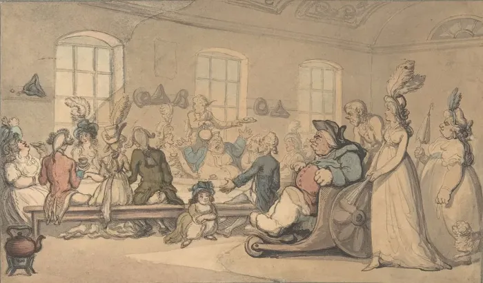 Framed Print : The Comforts of Bath and Public Breakfast Print, 1780-1827 Framed Print : The Comforts of Bath and Public Breakfast Print, 1780-1827