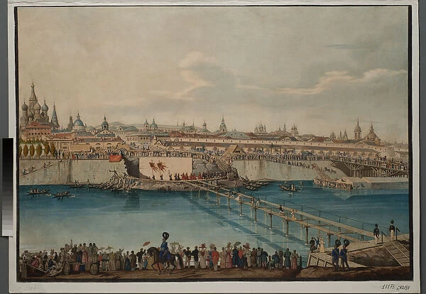 Cornerstone Laying Ceremony for the Moskvoretsky Bridge in Moscow, 1830. Creator: Hampeln