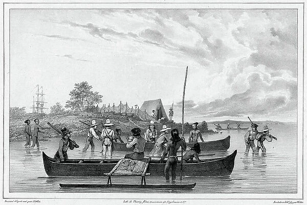 Departure for an excursion to the island of Ualan (the Carolinas), 19th century. Creators: Friedrich Heinrich Kittlitz, Godefroy Engelmann, Emile-Charles Wattier