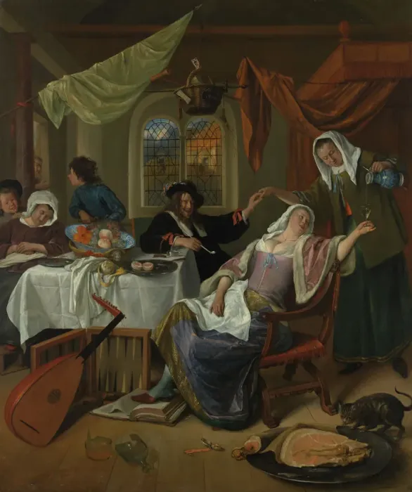 Framed Print : Jan Steen's The Dissolute Household Print, 1663-64 Framed Print : Jan Steen's The Dissolute Household Print, 1663-64