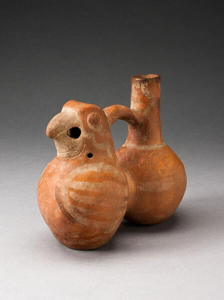 Double-Chambered Handle Spout Vessel with Parrot, 100 B. C.  /  A. D. 500. Creator: Unknown