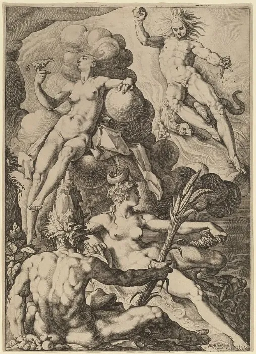 Framed Print : The Four Elements Print, 1588 Engraving Framed Print : The Four Elements Print, 1588 Engraving