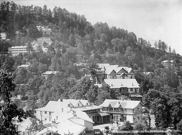 Elysium Hotel, houses on the nothern slopes of Jakko, Shimla, India, early 20th century