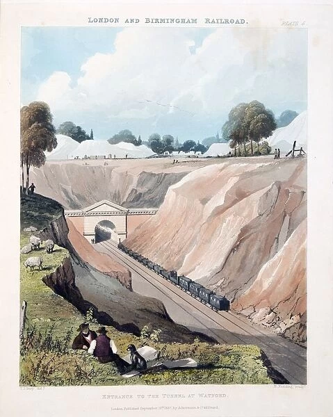 Entrance to the Tunnel at Watford, published 1837 (hand coloured engraving)
