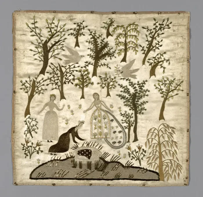Framed Print : The Finding of Moses Needlework Print, 19th century England Framed Print : The Finding of Moses Needlework Print, 19th century England