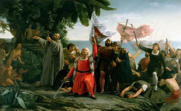 First landing of Christopher Columbus in America, 1862. Creator: Puebla Tolin