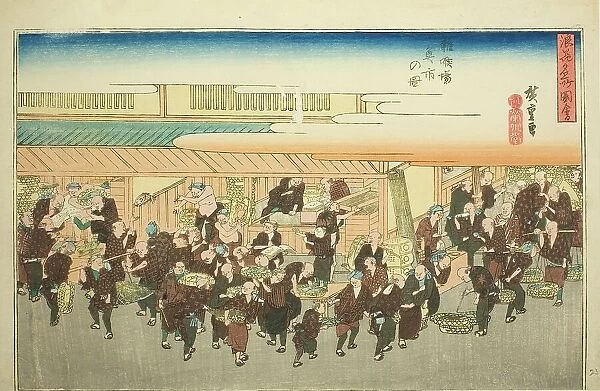 The Fish Market at Zakoba (Zakoba uoichi no zu), from the series 'Famous Views of...', c. 1834. Creator: Ando Hiroshige. The Fish Market at Zakoba (Zakoba uoichi no zu), from the series 'Famous Views of...', c. 1834