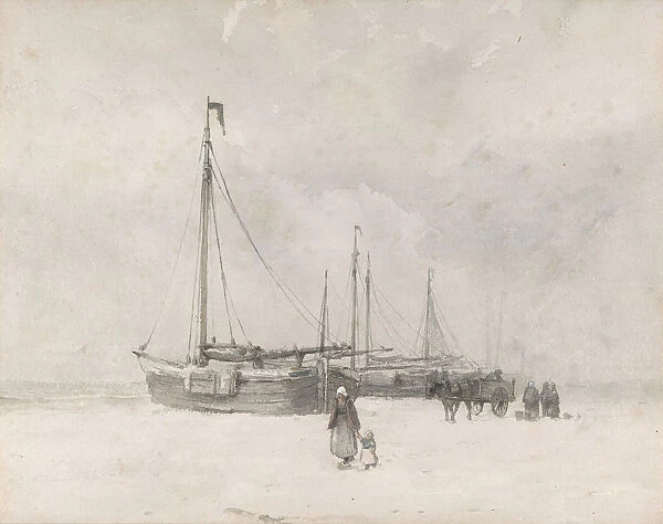 Fishing Boats on the Beach in Winter, mid to late 19th century. Creator: Anton Mauve