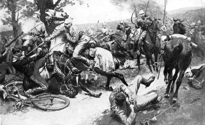 Framed Print : French cavalry print, attacking German troops in 1914 Framed Print : French cavalry print, attacking German troops in 1914